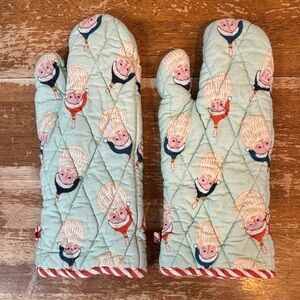 Anthropologie Santa Patterned Mittens - Light Blue and Red